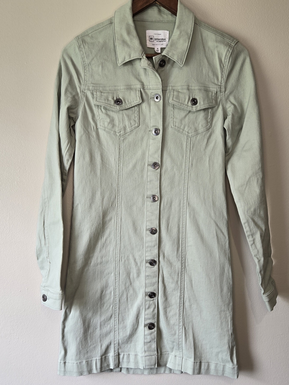 RE Generation by Celebrity Pink Juniors Sm Button Front Denim Dress Sage Green
